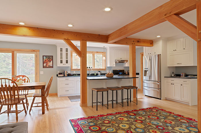 timber frame kitchen and dining room